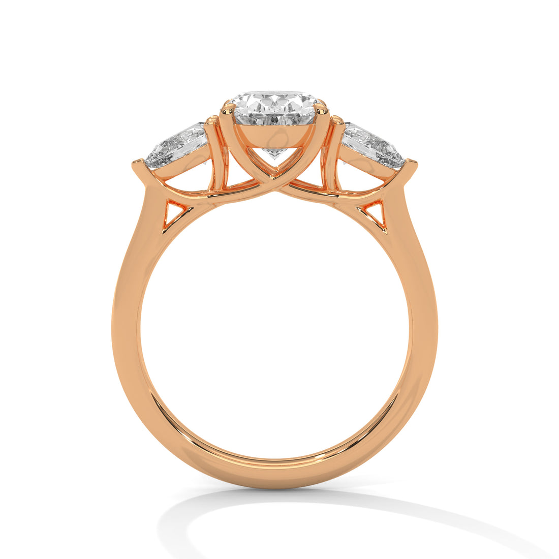 Rose Gold Oval Cut Three Stone Pear Side Engagement & Anniversary Ring