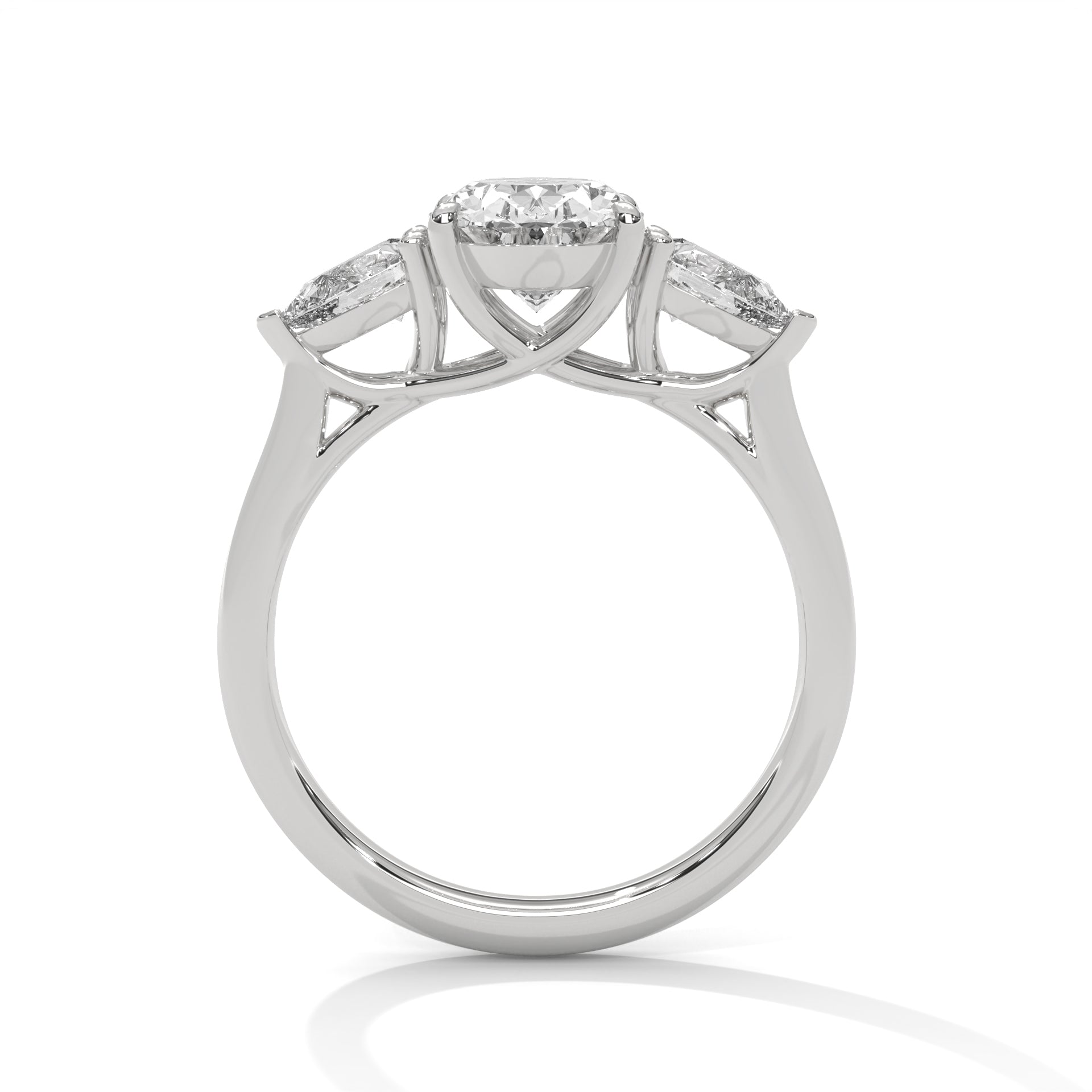 Rose Gold Oval Cut Three Stone Pear Side Engagement & Anniversary Ring