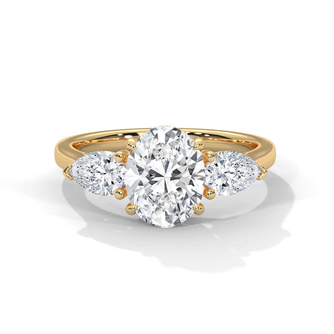 Rose Gold Oval Cut Three Stone Pear Side Engagement & Anniversary Ring