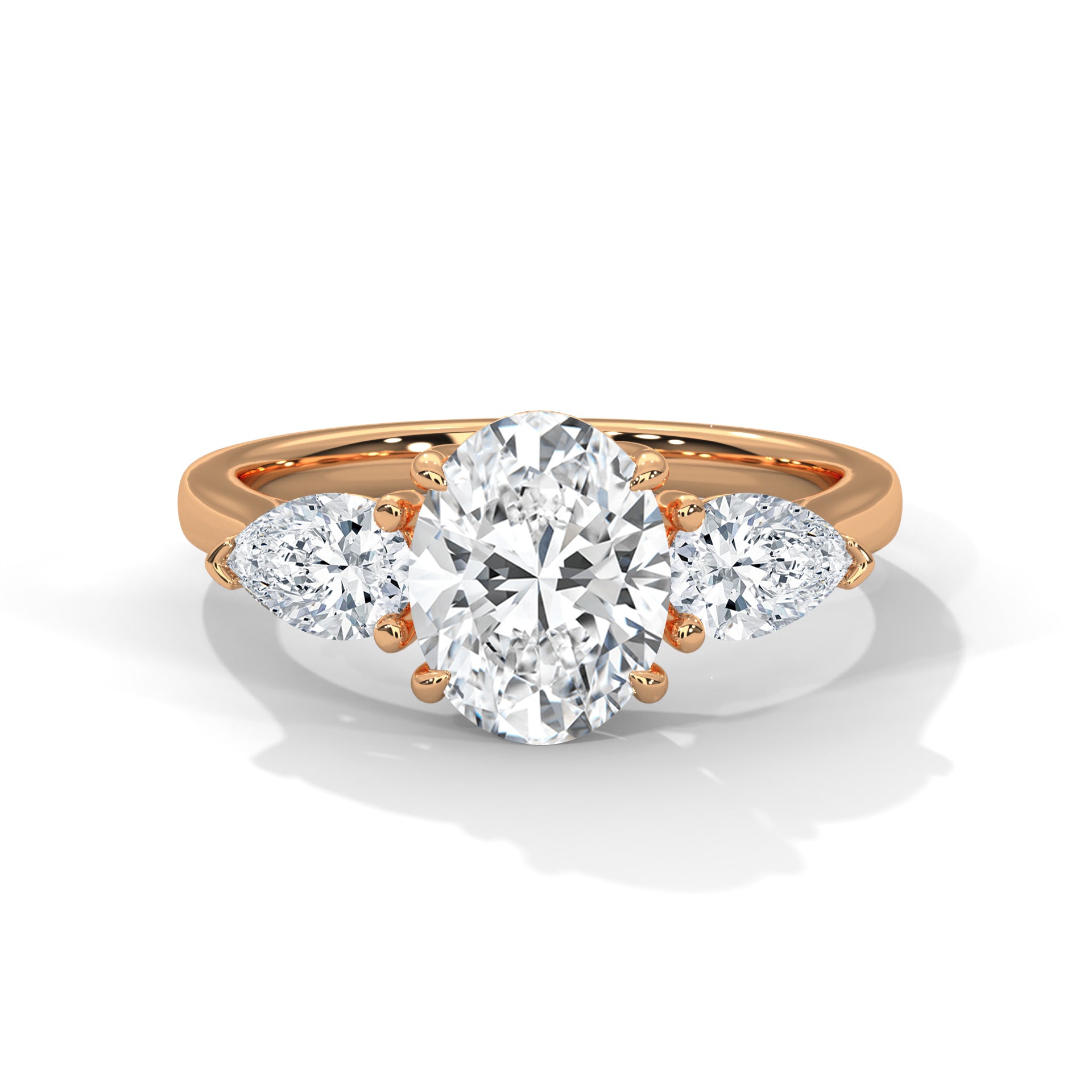 Rose Gold Oval Cut Three Stone Pear Side Engagement & Anniversary Ring