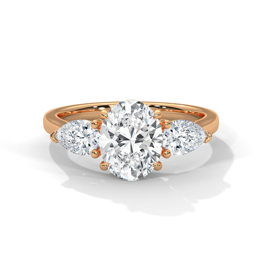 Rose Gold Oval Cut Three Stone Pear Side Engagement & Anniversary Ring