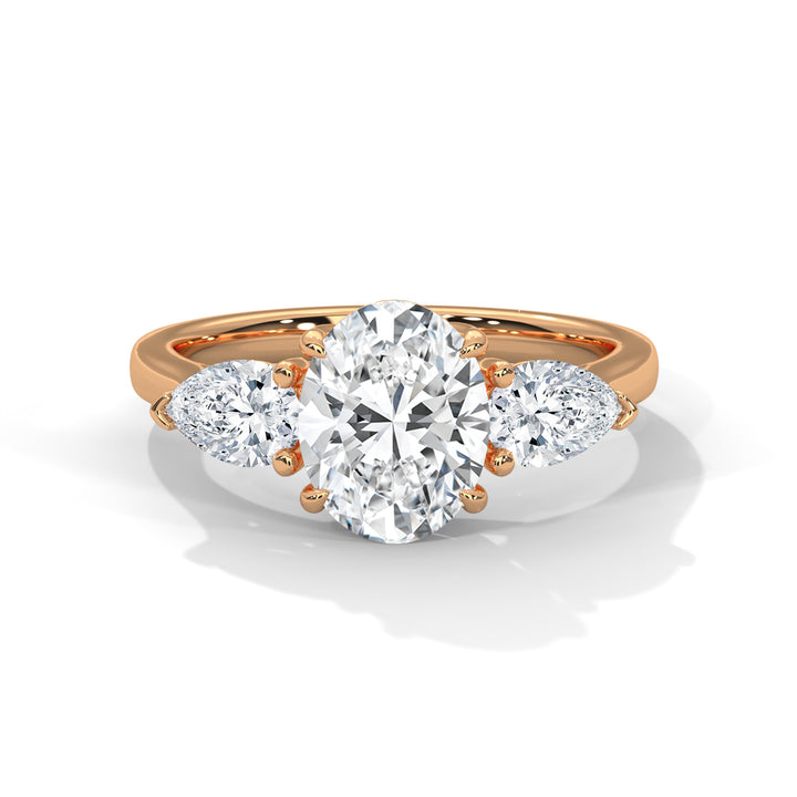Rose Gold Oval Cut Three Stone Pear Side Engagement & Anniversary Ring
