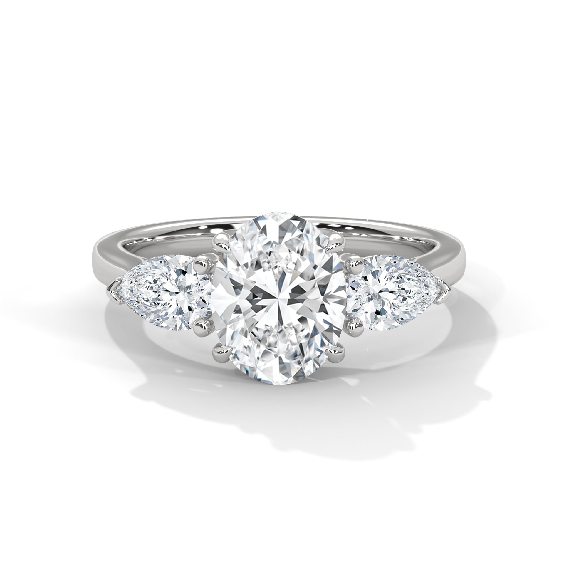 Rose Gold Oval Cut Three Stone Pear Side Engagement & Anniversary Ring