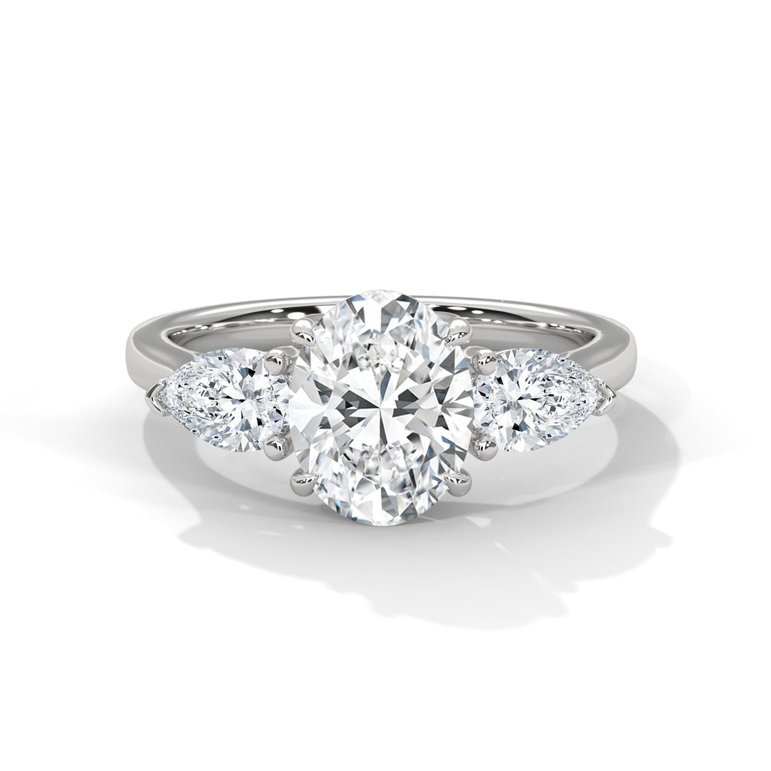 Rose Gold Oval Cut Three Stone Pear Side Engagement & Anniversary Ring