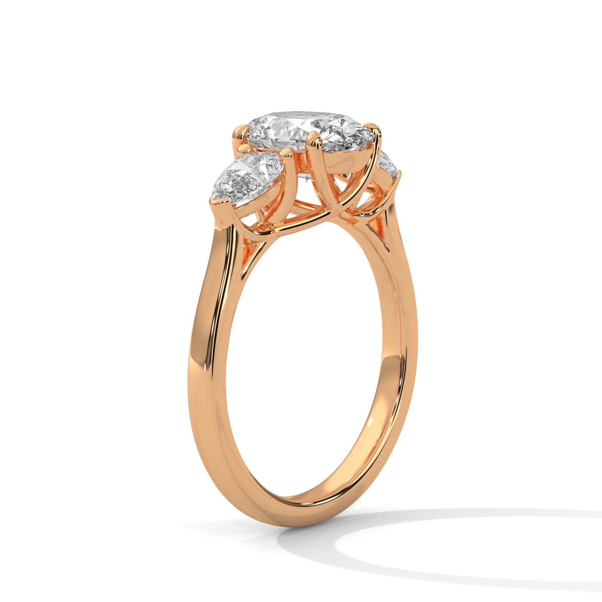Rose Gold Oval Cut Three Stone Pear Side Engagement & Anniversary Ring