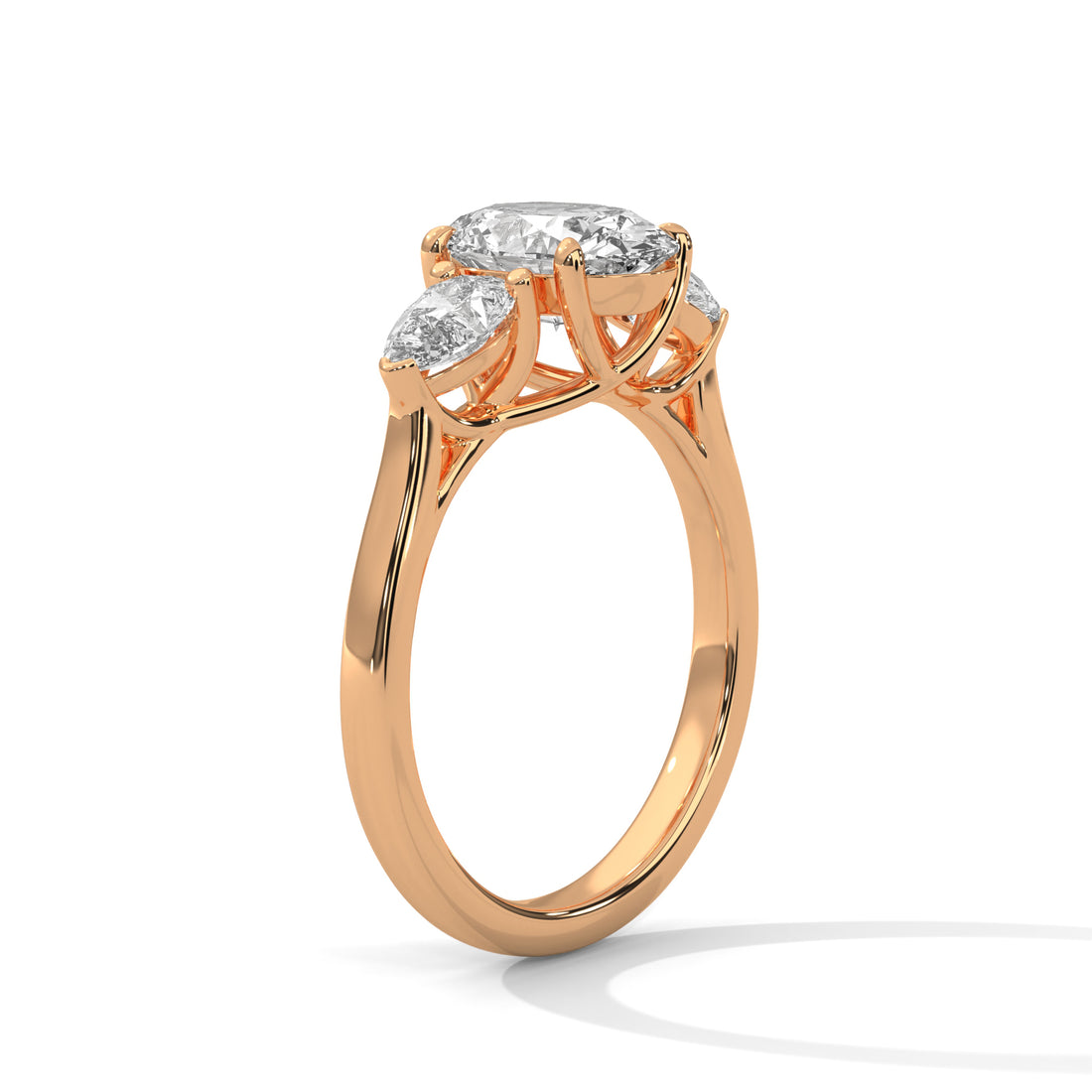 Rose Gold Oval Cut Three Stone Pear Side Engagement & Anniversary Ring