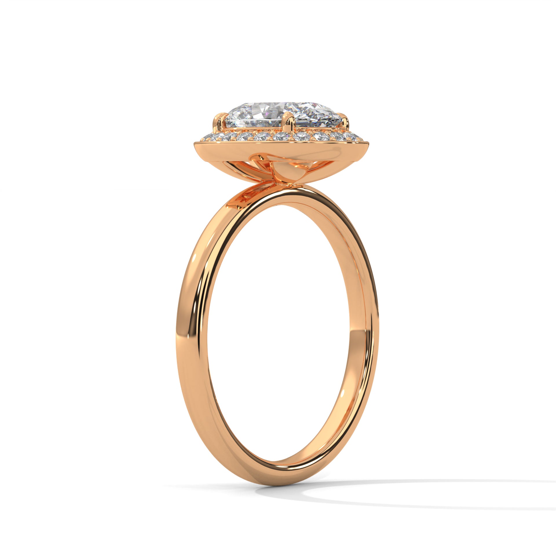 Rose Gold Oval Cut Pavé Halo Solitaire Engagement & Anniversary Ring