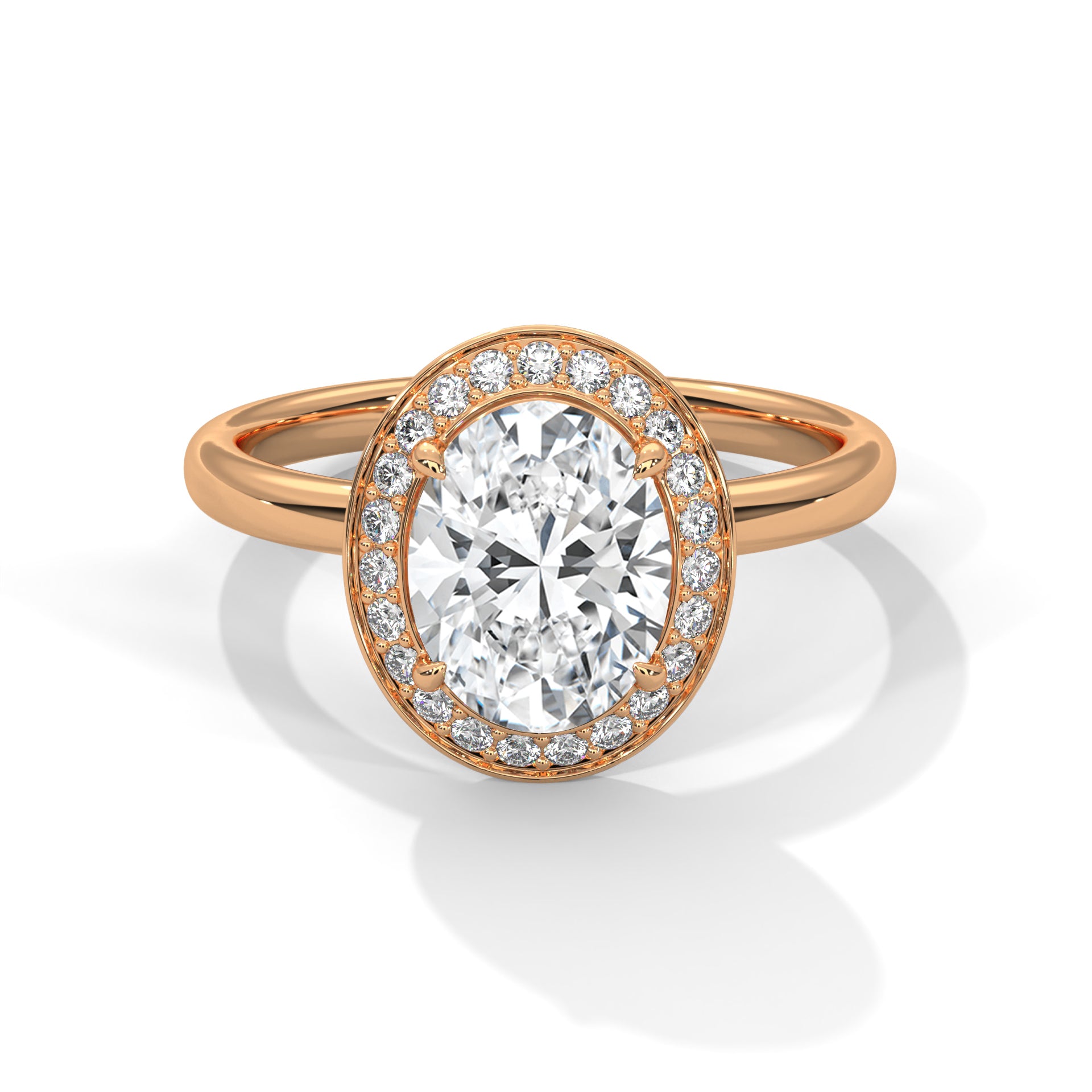 Rose Gold Oval Cut Pavé Halo Solitaire Engagement & Anniversary Ring