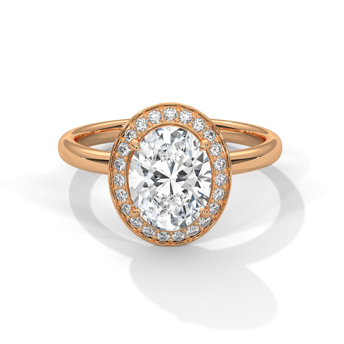 Rose Gold Oval Cut Pavé Halo Solitaire Engagement & Anniversary Ring