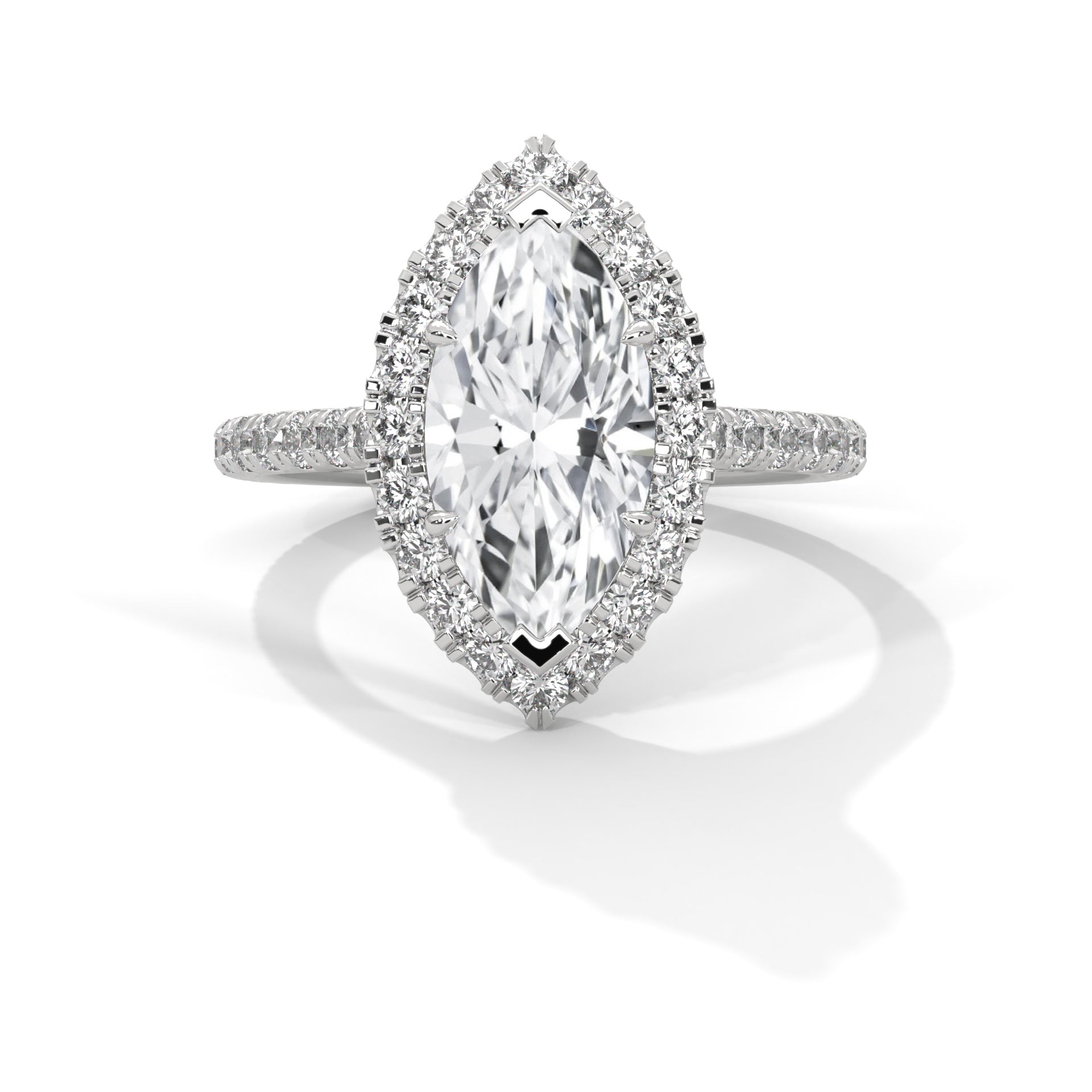 Rose Gold Marquise Cut V-Tip Halo Solitaire Engagement & Anniversary Ring