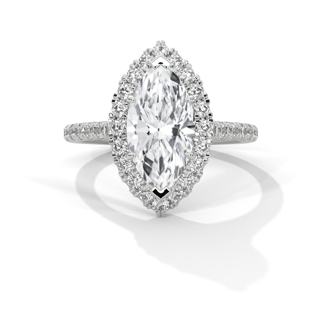 Rose Gold Marquise Cut V-Tip Halo Solitaire Engagement & Anniversary Ring