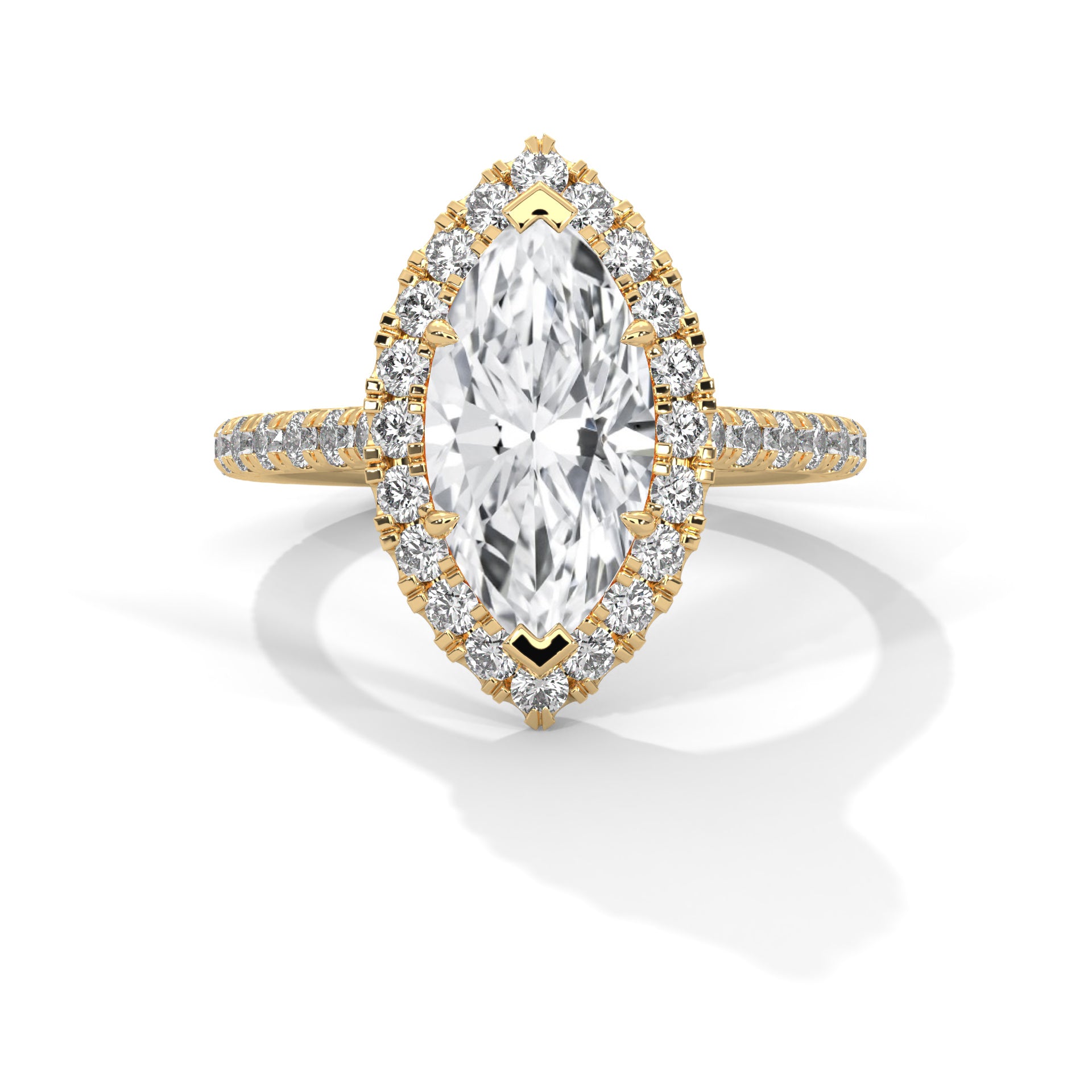 Rose Gold Marquise Cut V-Tip Halo Solitaire Engagement & Anniversary Ring