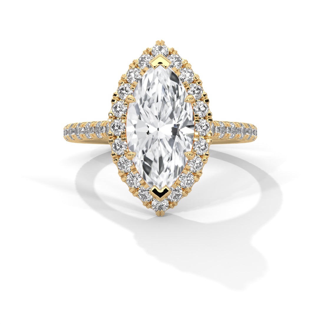 Rose Gold Marquise Cut V-Tip Halo Solitaire Engagement & Anniversary Ring