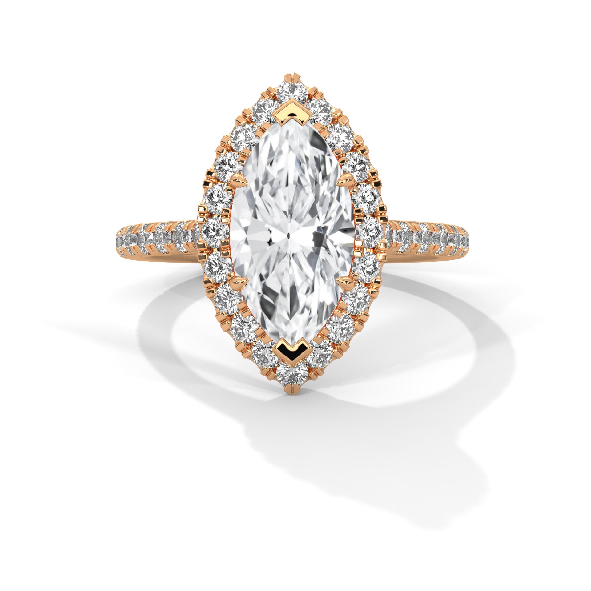 Rose Gold Marquise Cut V-Tip Halo Solitaire Engagement & Anniversary Ring