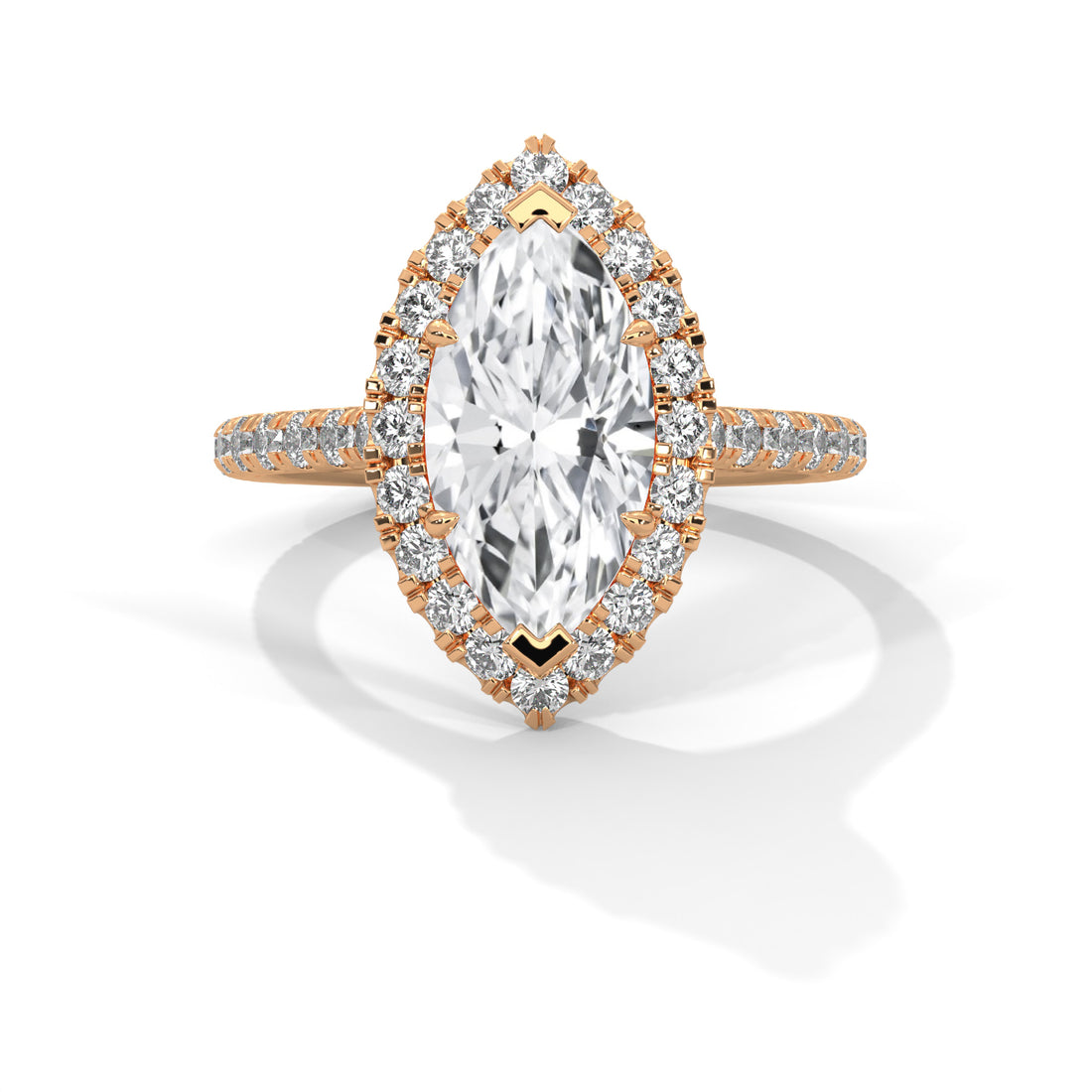 Rose Gold Marquise Cut V-Tip Halo Solitaire Engagement & Anniversary Ring