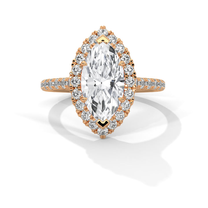Rose Gold Marquise Cut V-Tip Halo Solitaire Engagement & Anniversary Ring