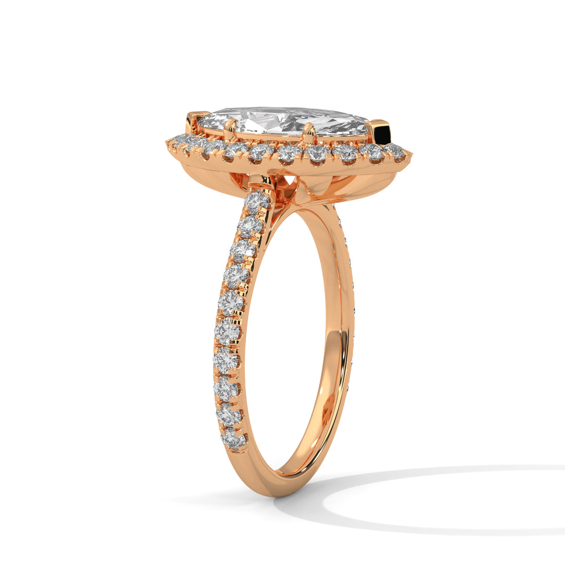 Rose Gold Marquise Cut V-Tip Halo Solitaire Engagement & Anniversary Ring