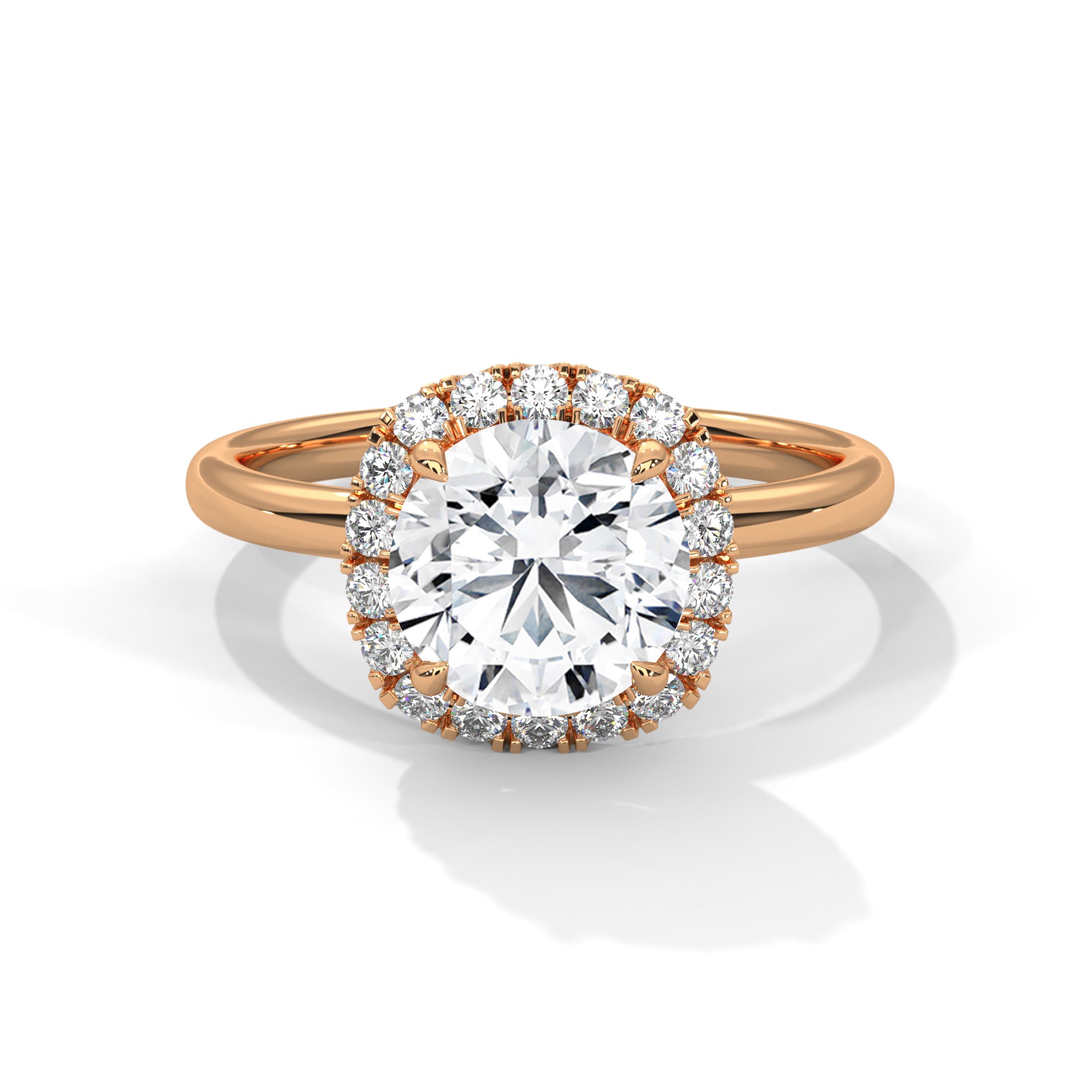 Rose Gold Round Cut Halo Solitaire Engagement & Anniversary Ring