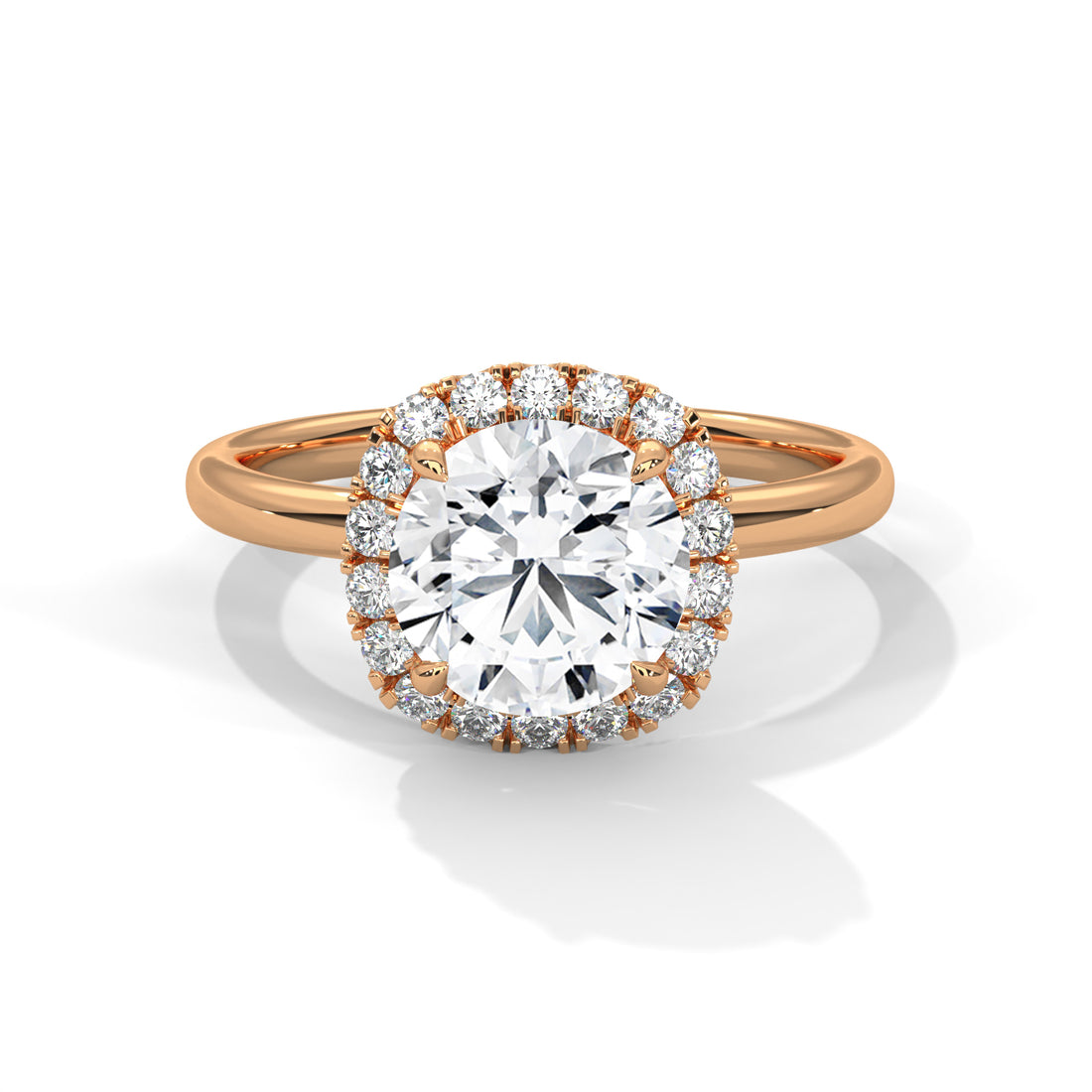 Rose Gold Round Cut Halo Solitaire Engagement & Anniversary Ring