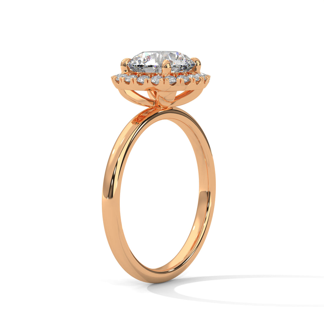 Rose Gold Round Cut Halo Solitaire Engagement & Anniversary Ring