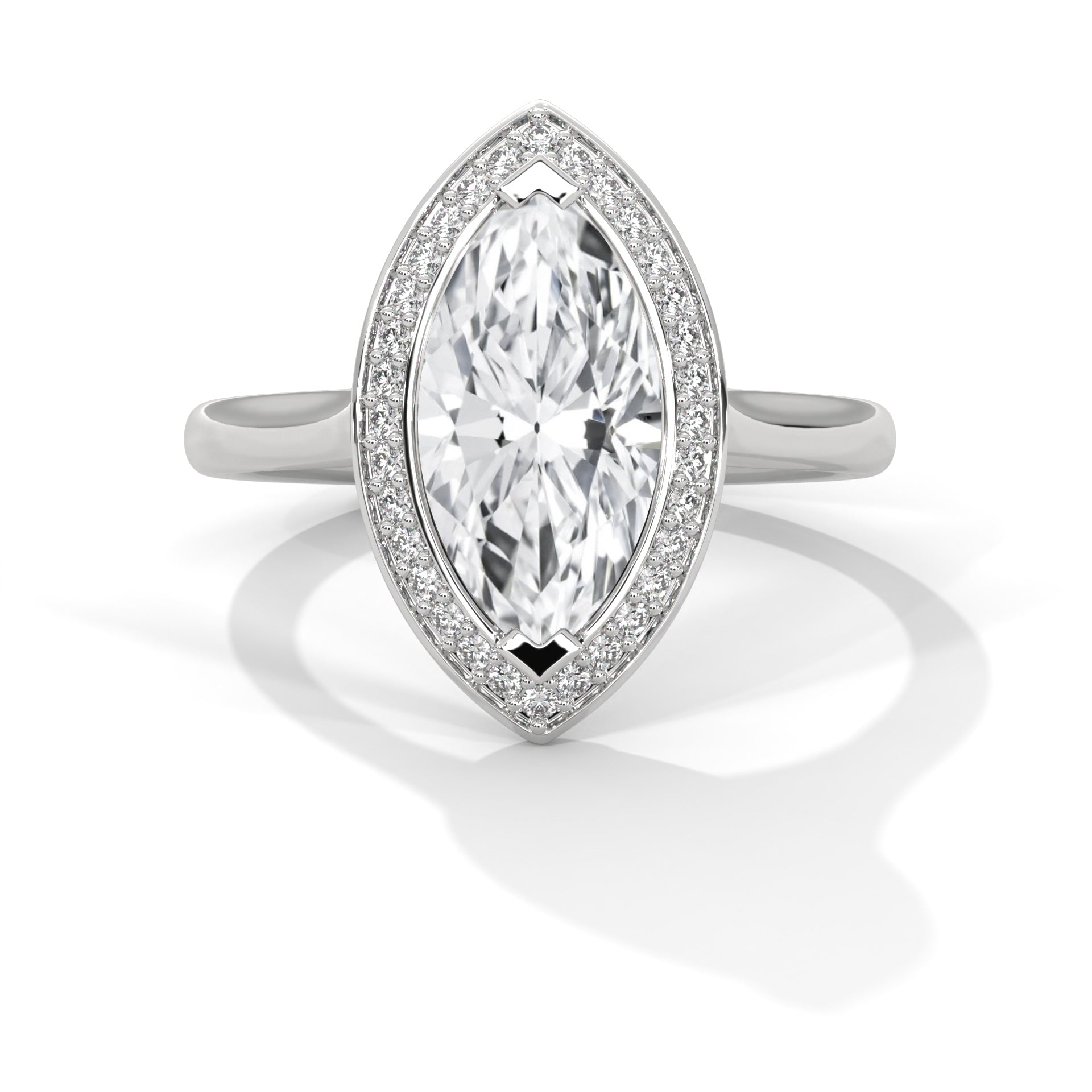 Rose Gold Marquise Cut V-Tip Halo Solitaire Engagement & Anniversary Ring