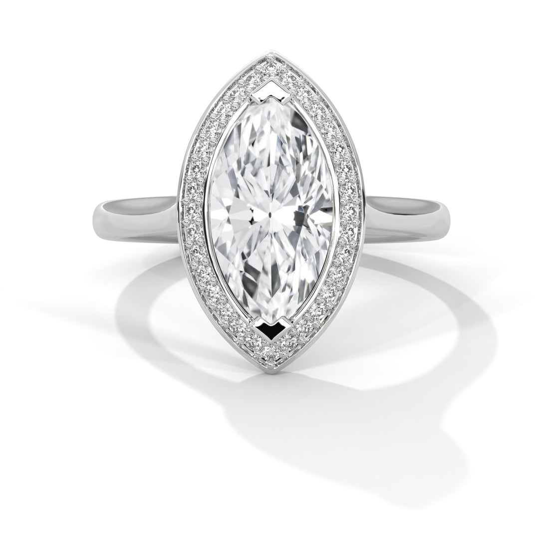 Rose Gold Marquise Cut V-Tip Halo Solitaire Engagement & Anniversary Ring