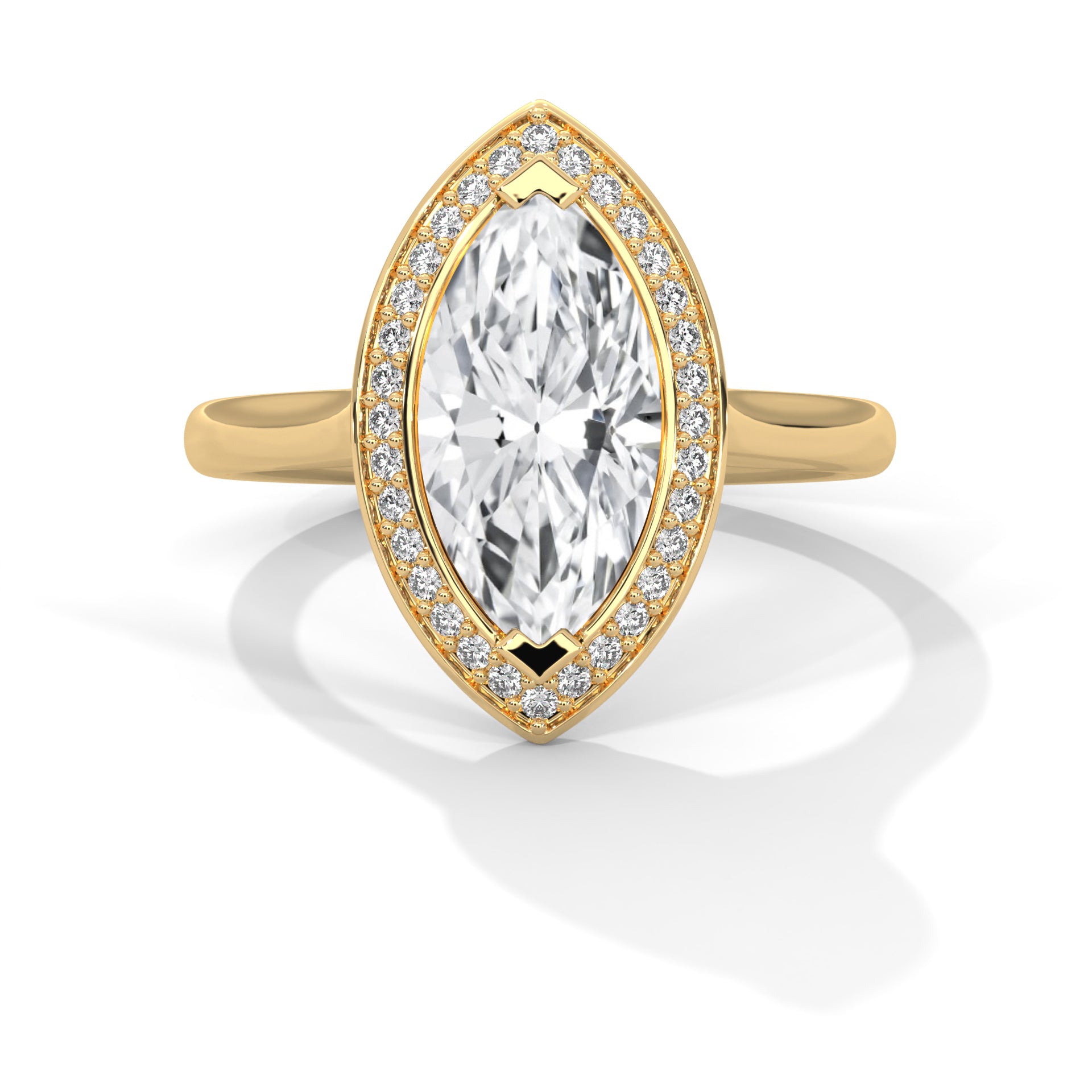 Rose Gold Marquise Cut V-Tip Halo Solitaire Engagement & Anniversary Ring