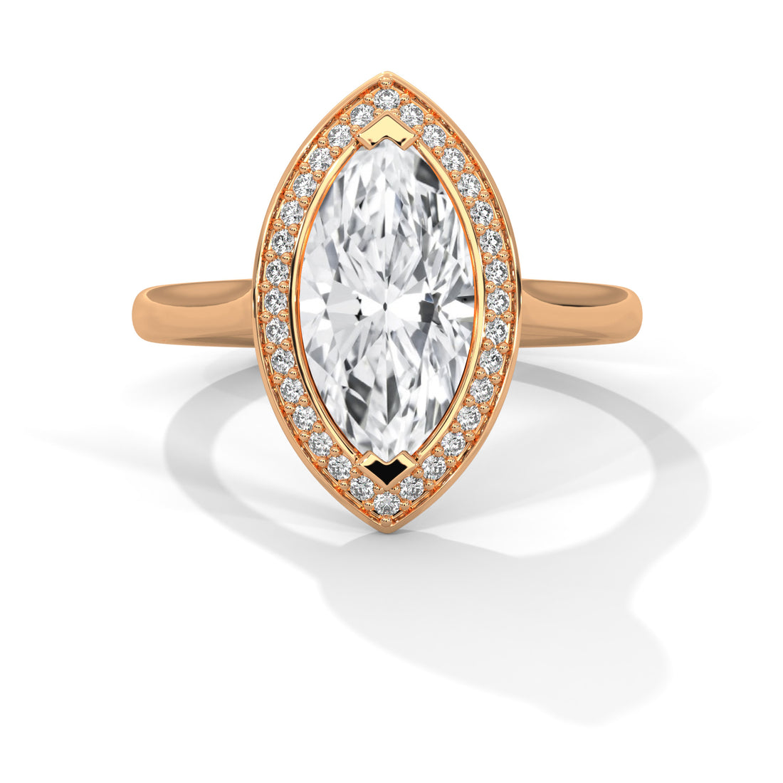 Rose Gold Marquise Cut V-Tip Halo Solitaire Engagement & Anniversary Ring