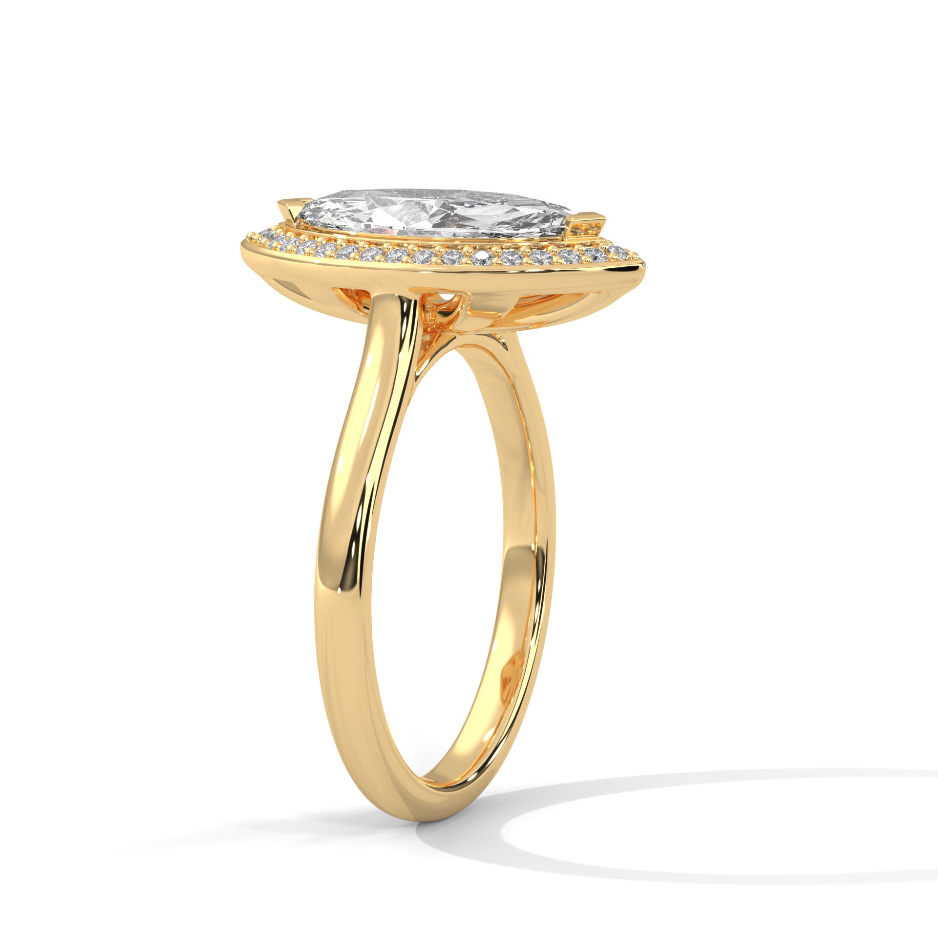Rose Gold Marquise Cut V-Tip Halo Solitaire Engagement & Anniversary Ring