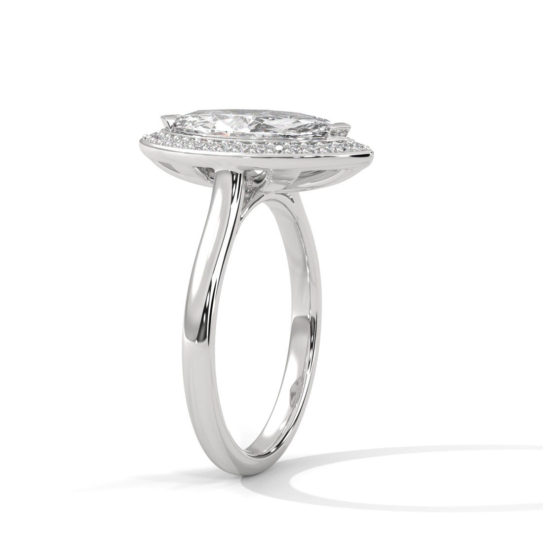 Rose Gold Marquise Cut V-Tip Halo Solitaire Engagement & Anniversary Ring