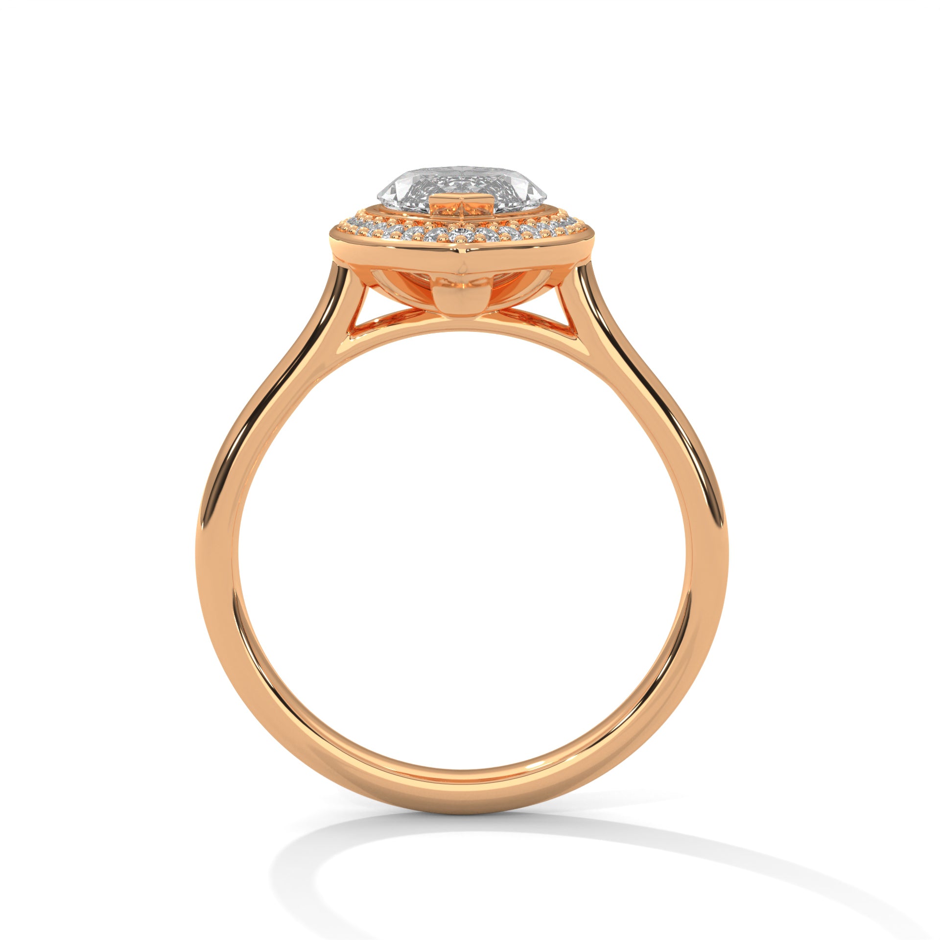 Rose Gold Marquise Cut V-Tip Halo Solitaire Engagement & Anniversary Ring