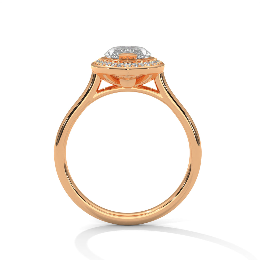 Rose Gold Marquise Cut V-Tip Halo Solitaire Engagement & Anniversary Ring