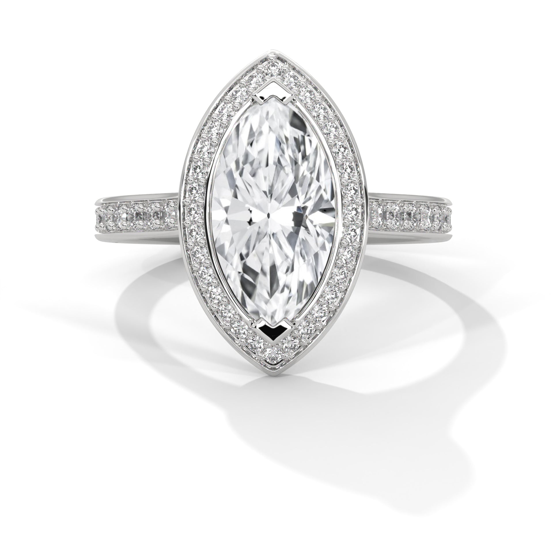 Rose Gold Marquise Cut V-Tip Halo Pavé Engagement & Anniversary Ring