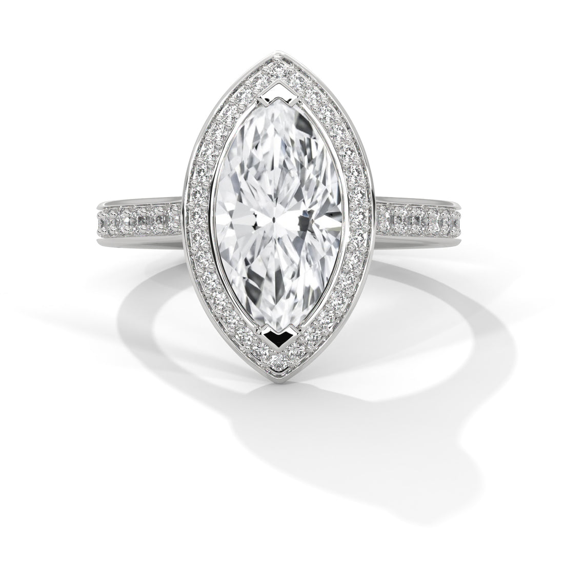 Rose Gold Marquise Cut V-Tip Halo Pavé Engagement & Anniversary Ring