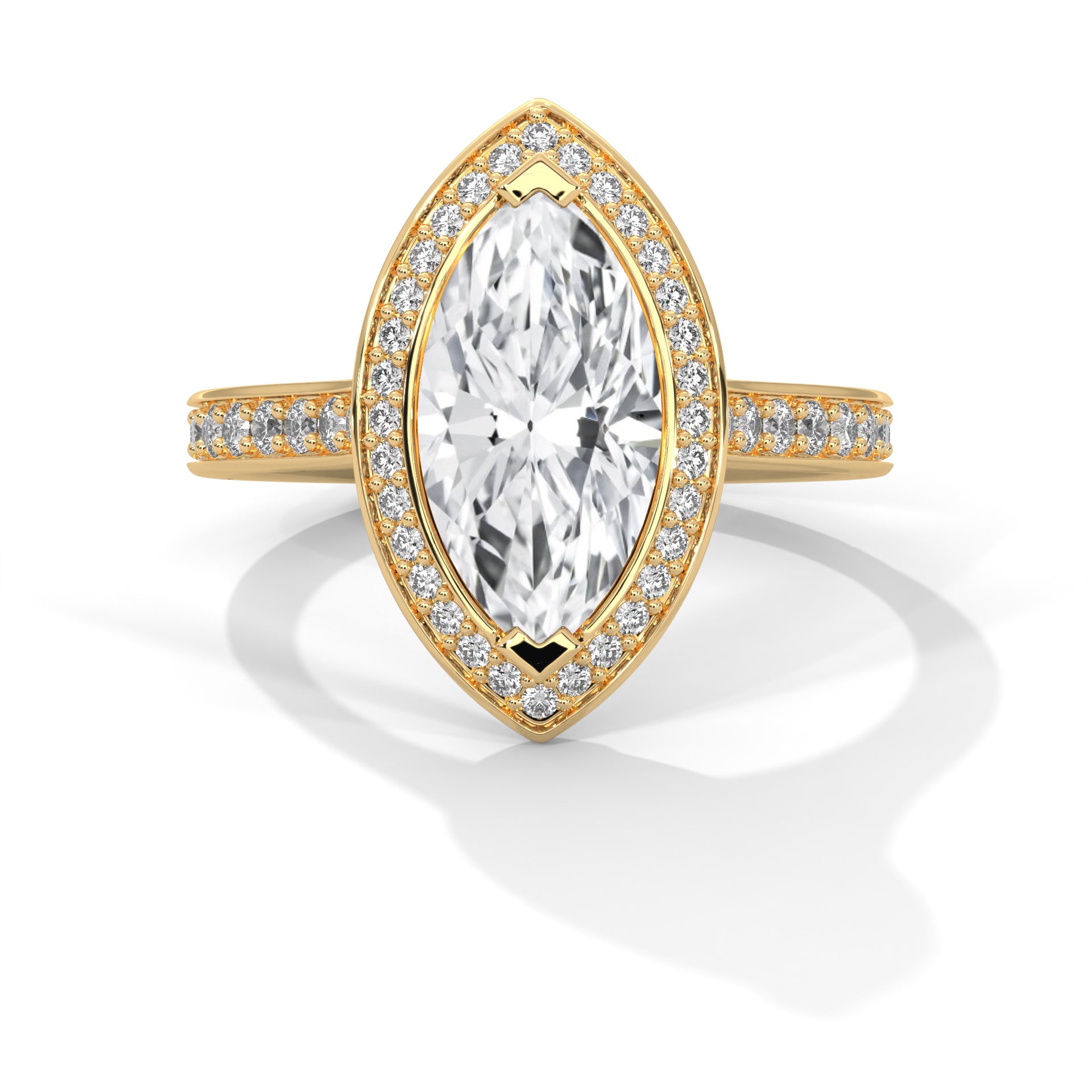 Rose Gold Marquise Cut V-Tip Halo Pavé Engagement & Anniversary Ring