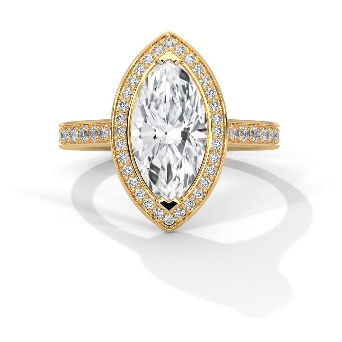 Rose Gold Marquise Cut V-Tip Halo Pavé Engagement & Anniversary Ring