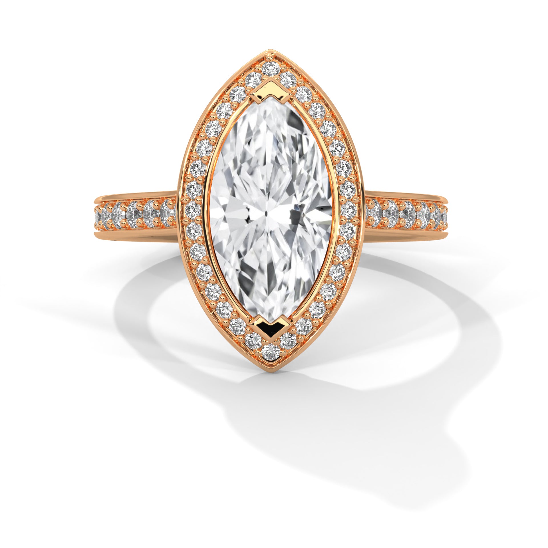 Rose Gold Marquise Cut V-Tip Halo Pavé Engagement & Anniversary Ring