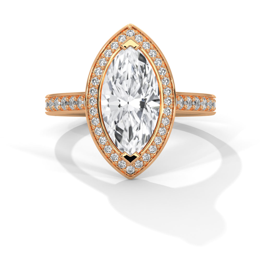 Rose Gold Marquise Cut V-Tip Halo Pavé Engagement & Anniversary Ring