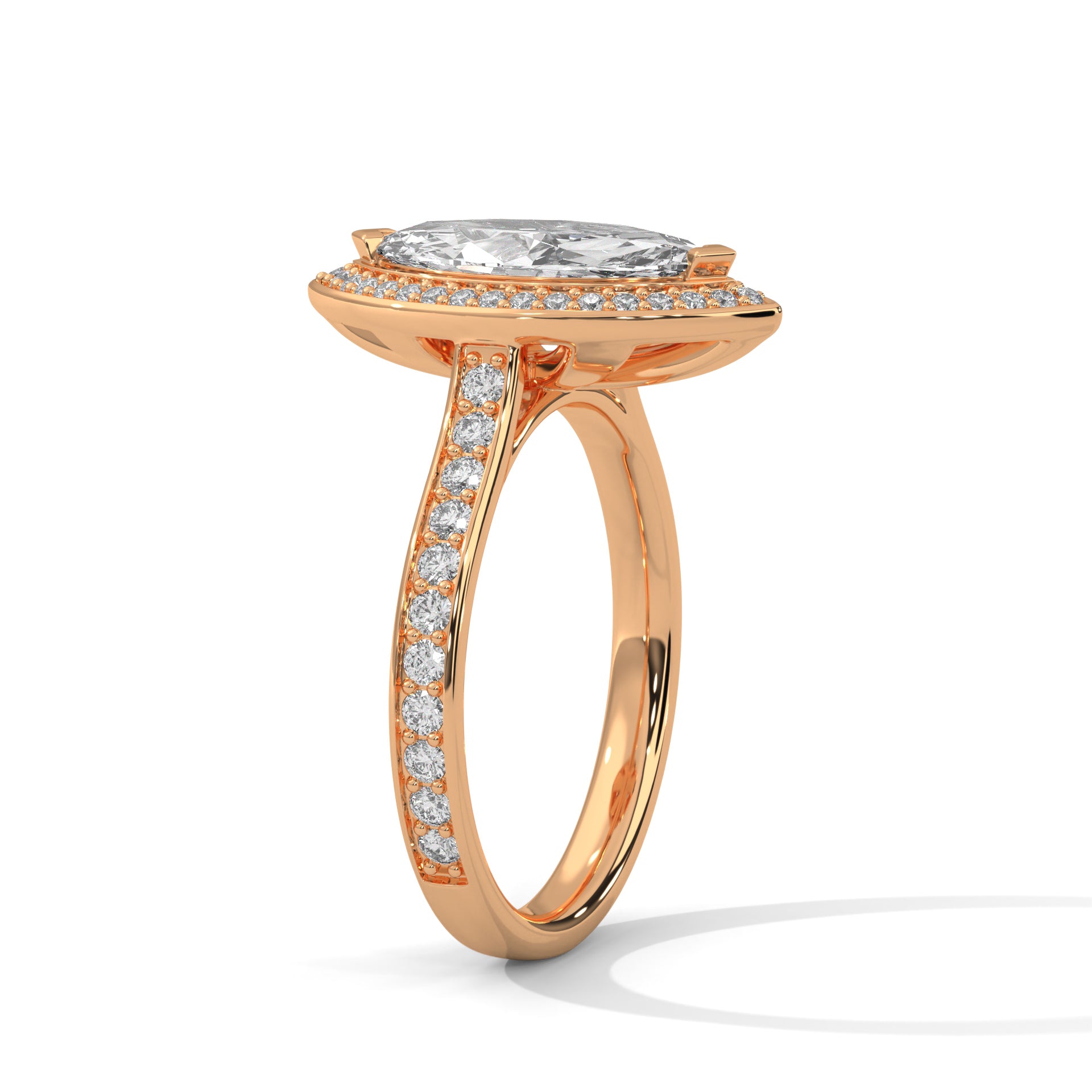 Rose Gold Marquise Cut V-Tip Halo Pavé Engagement & Anniversary Ring