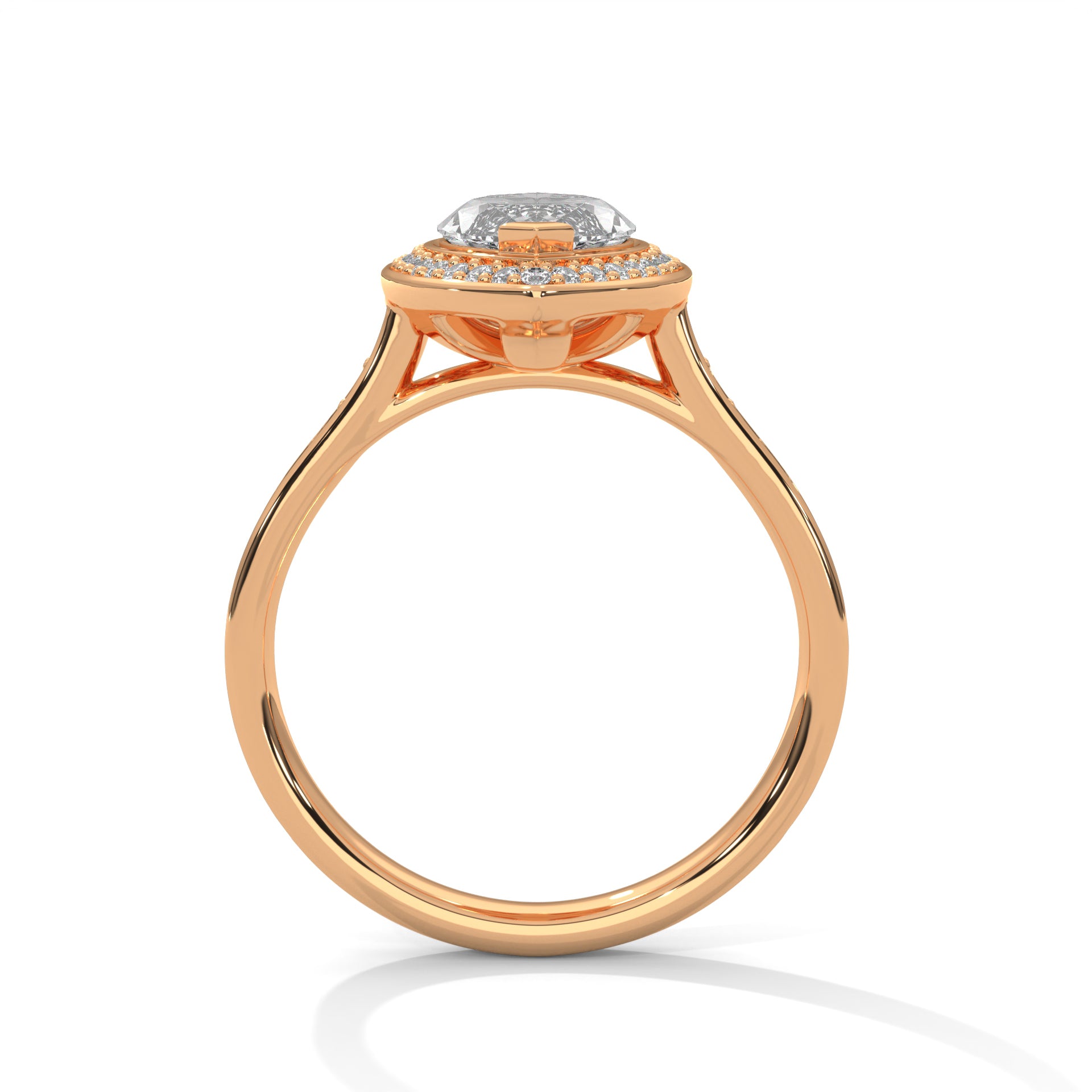 Rose Gold Marquise Cut V-Tip Halo Pavé Engagement & Anniversary Ring