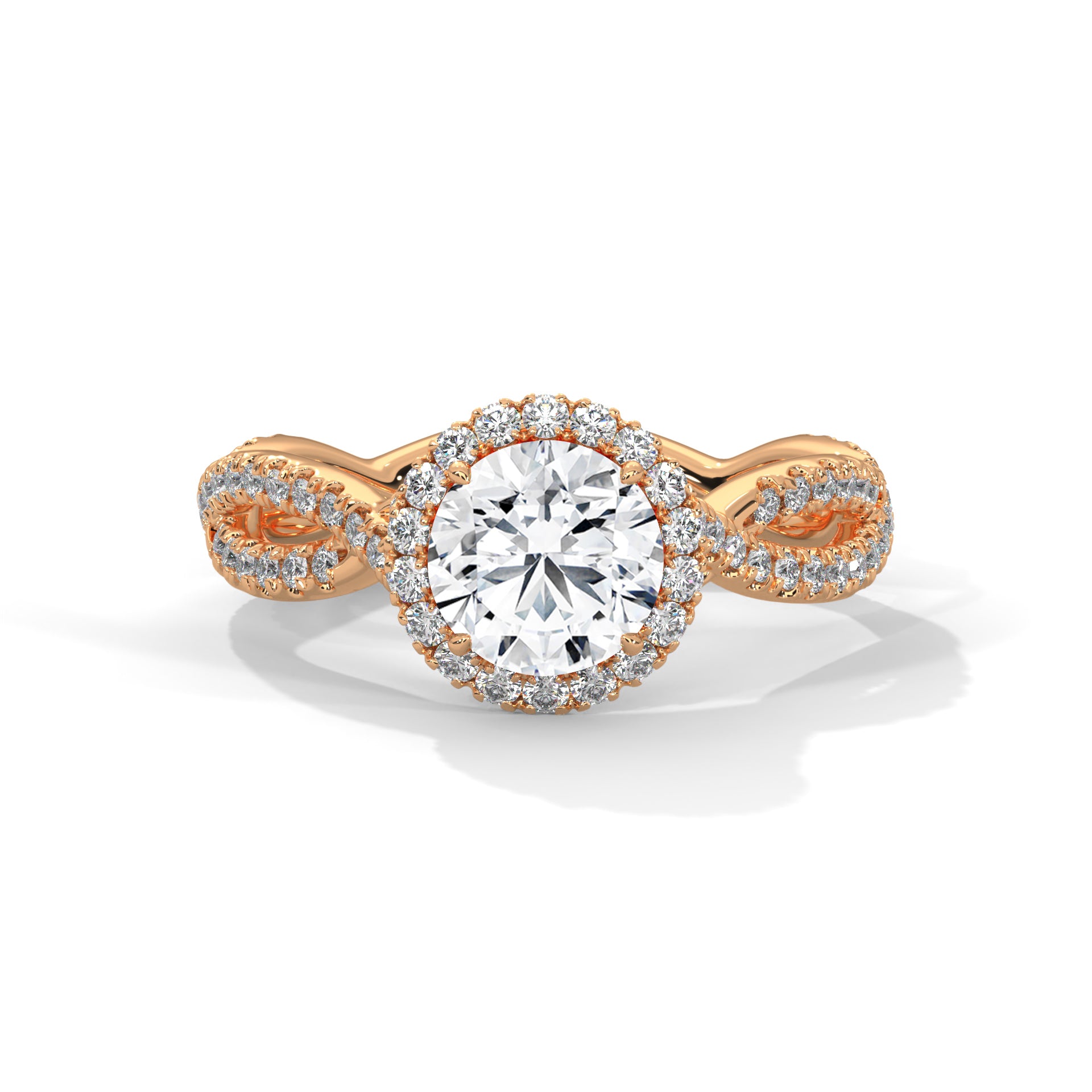 Rose Gold Round Cut Halo Infinity Twist Pavé Engagement & Anniversary Ring