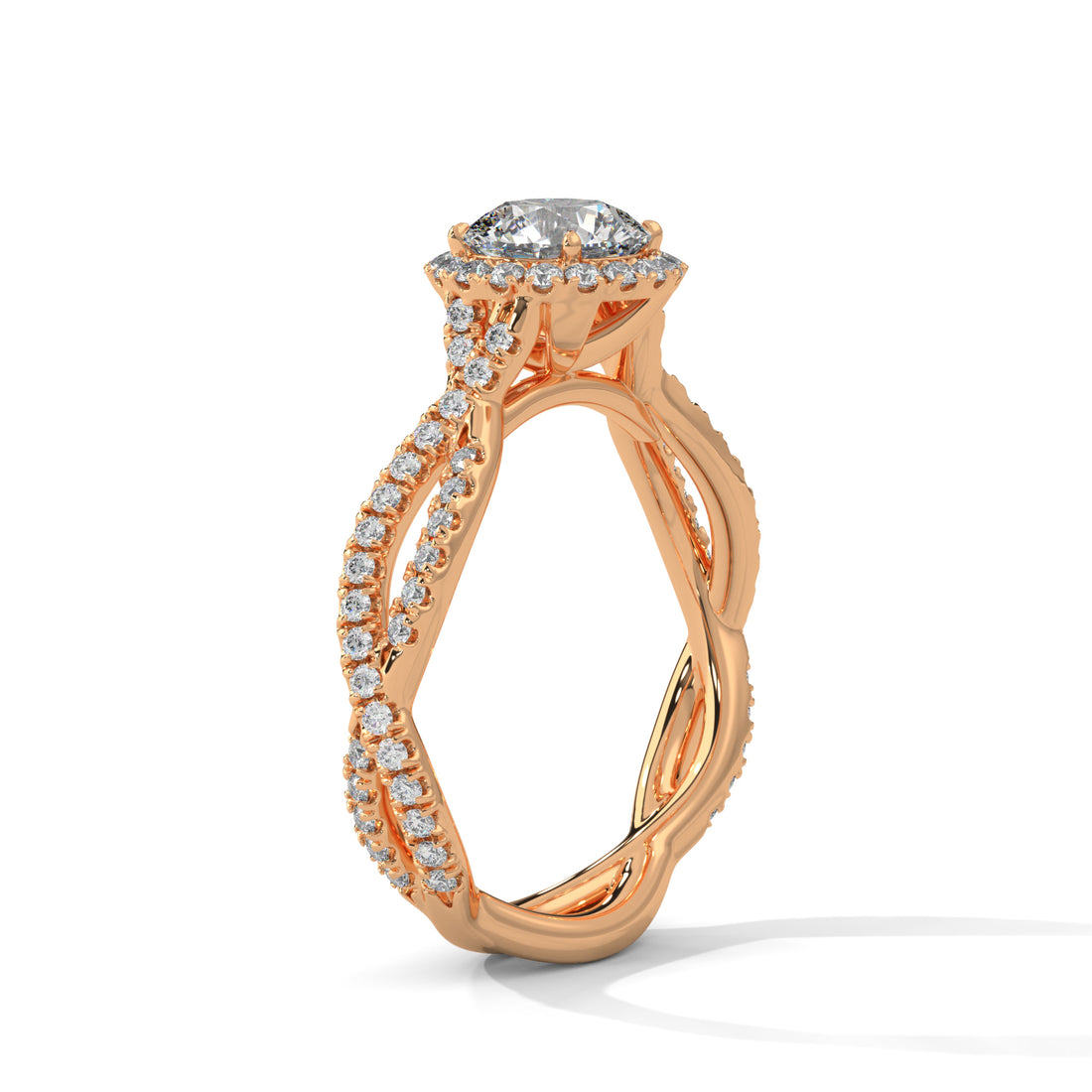 Rose Gold Round Cut Halo Infinity Twist Pavé Engagement & Anniversary Ring