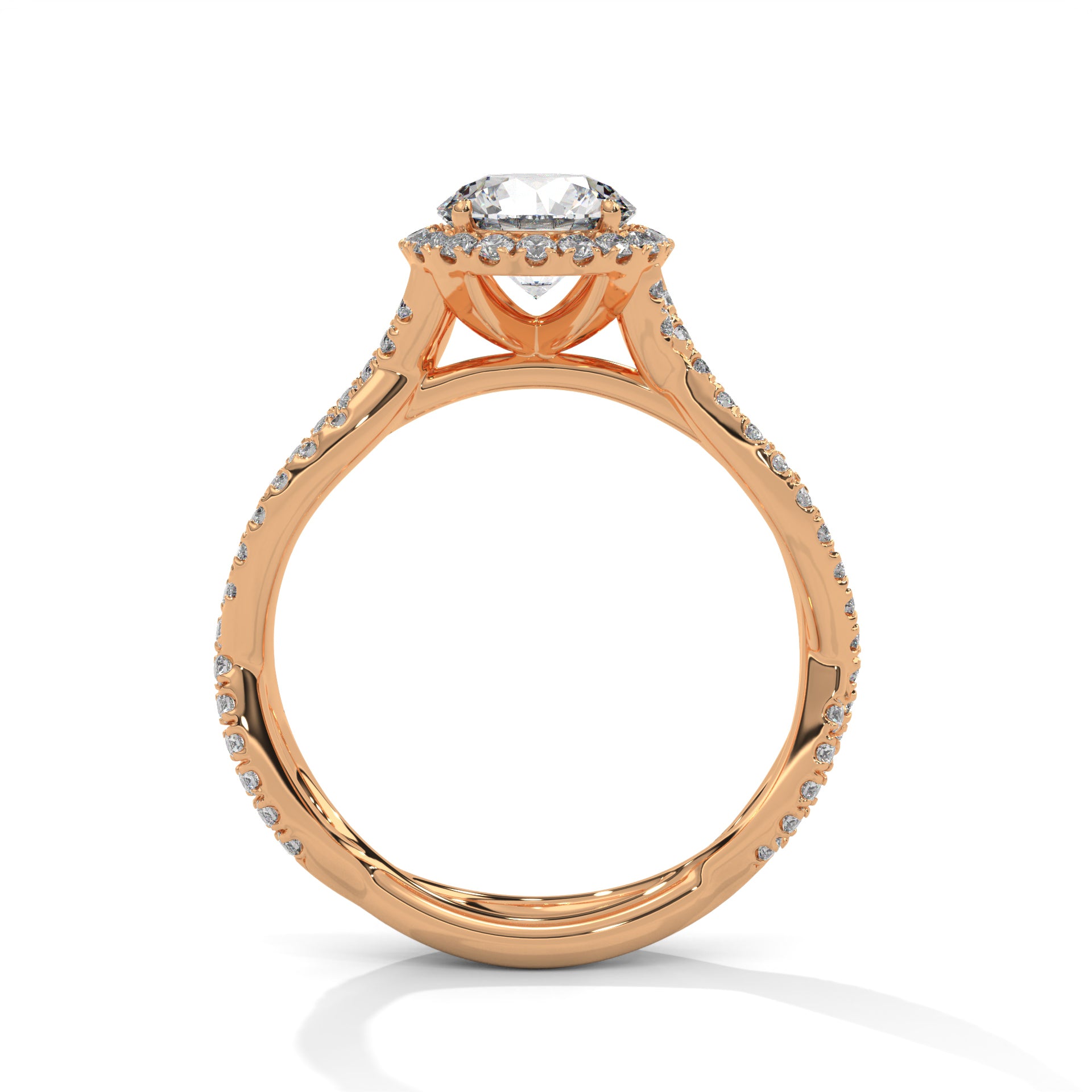 Rose Gold Round Cut Halo Infinity Twist Pavé Engagement & Anniversary Ring