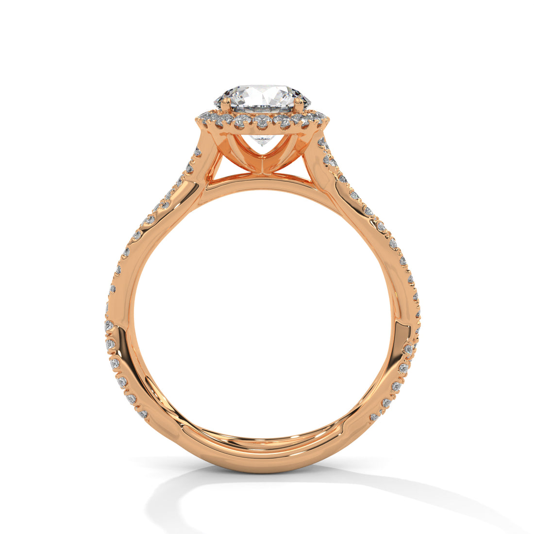 Rose Gold Round Cut Halo Infinity Twist Pavé Engagement & Anniversary Ring