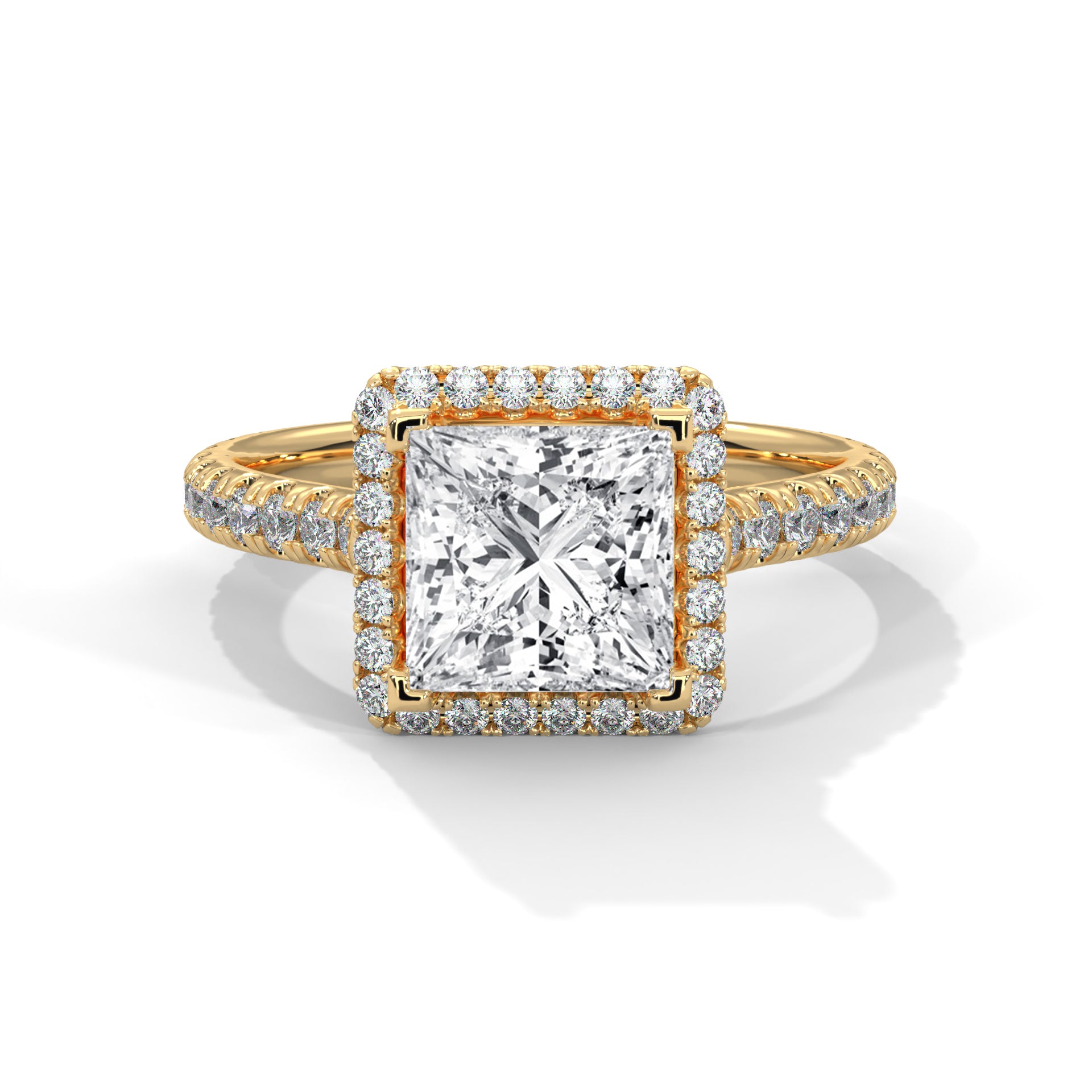 Rose Gold Princess Cut Halo Pavé Cathedral Engagement & Anniversary Ring