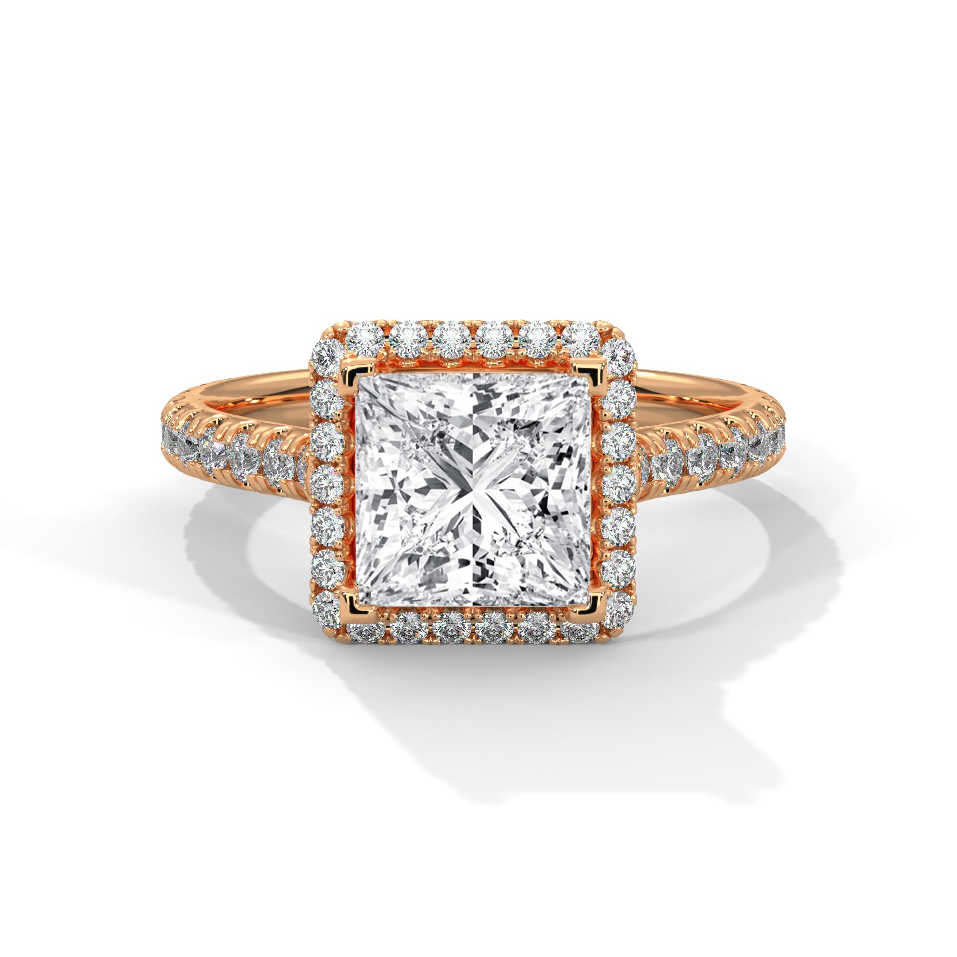 Rose Gold Princess Cut Halo Pavé Cathedral Engagement & Anniversary Ring