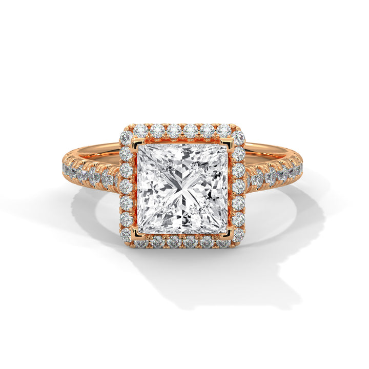 Rose Gold Princess Cut Halo Pavé Cathedral Engagement & Anniversary Ring