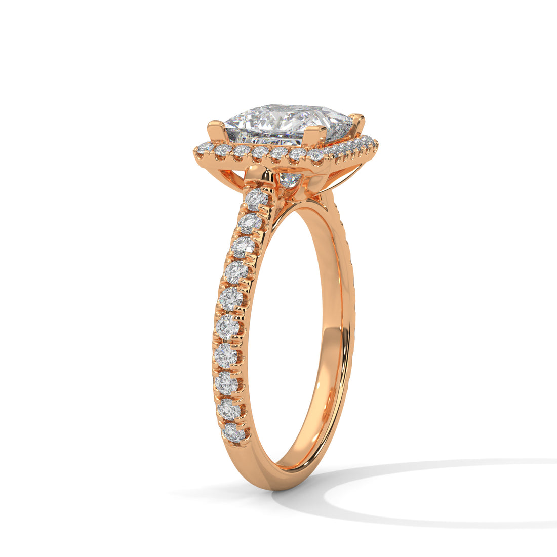 Rose Gold Princess Cut Halo Pavé Cathedral Engagement & Anniversary Ring