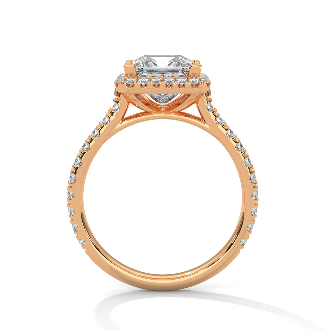 Rose Gold Princess Cut Halo Pavé Cathedral Engagement & Anniversary Ring