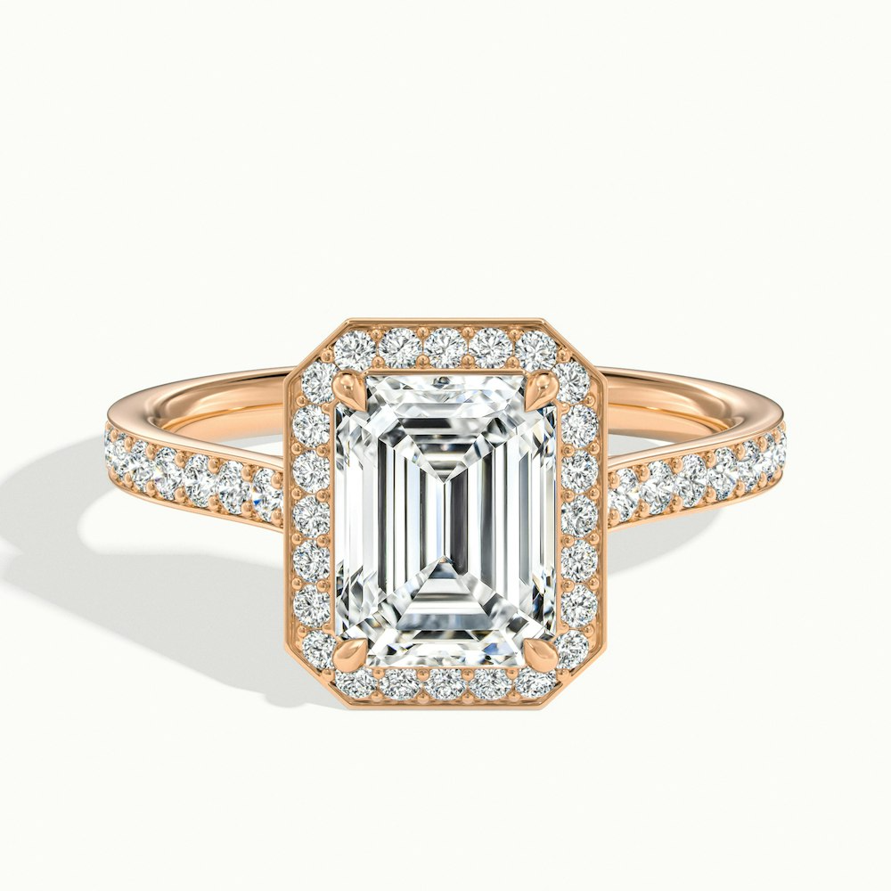 Rose Gold Emerald Cut Octagonal Halo Pavé Cathedral Engagement & Anniversary Ring